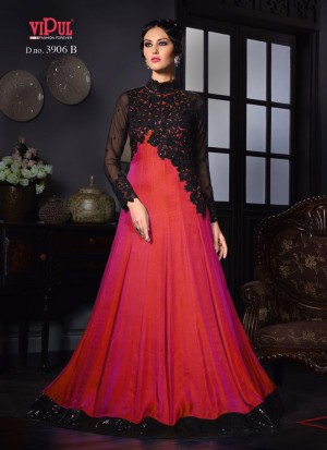 Buy Online Red Art Silk Gown Style Anarkali By Vipul Fashion